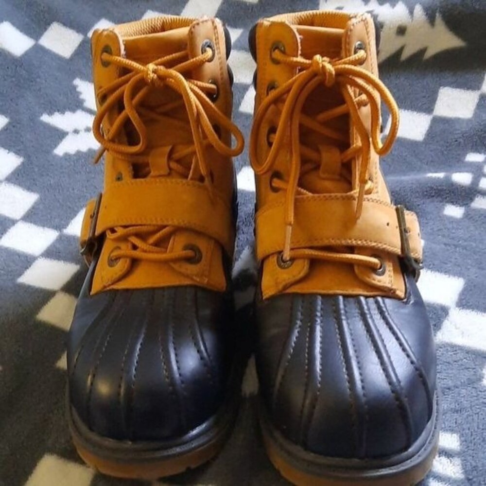 Lugz Faux Black Leather Boys Work Duck Boots Size 3
